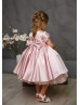 Unique Pink Satin Tulle Tea Length Flower Girl Dress